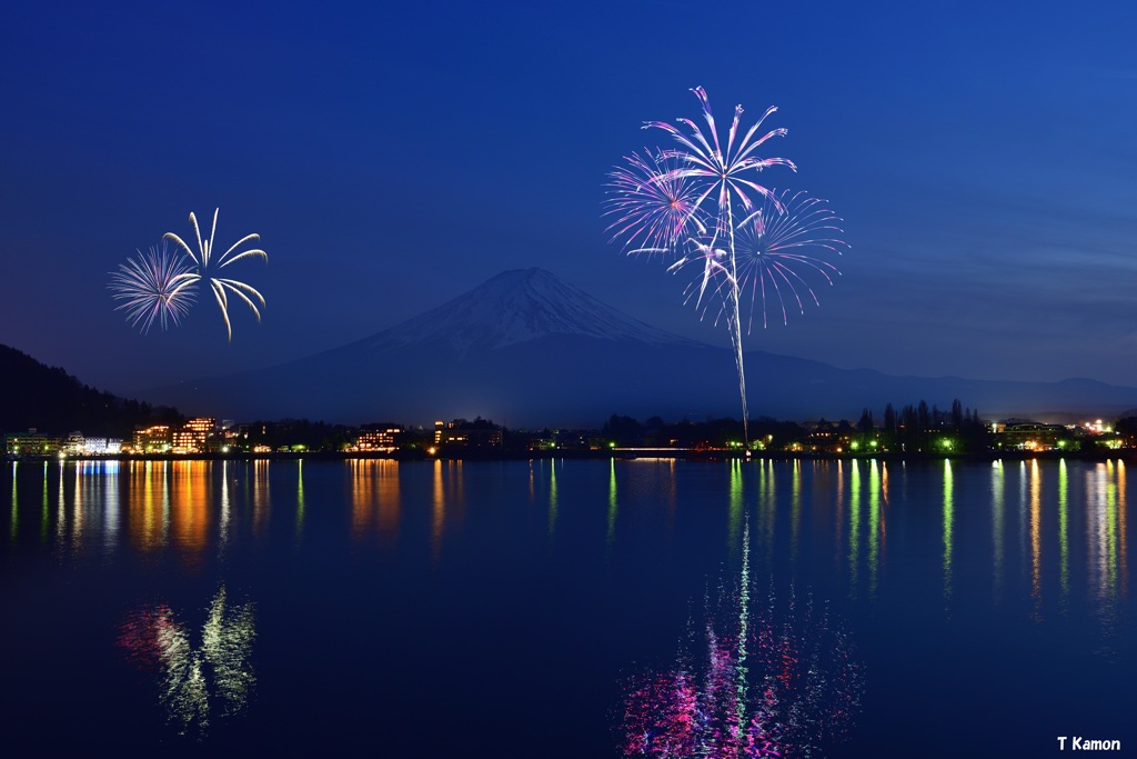 河口湖冬花火③