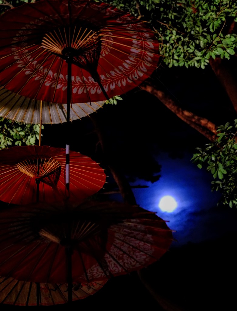 満月と和傘