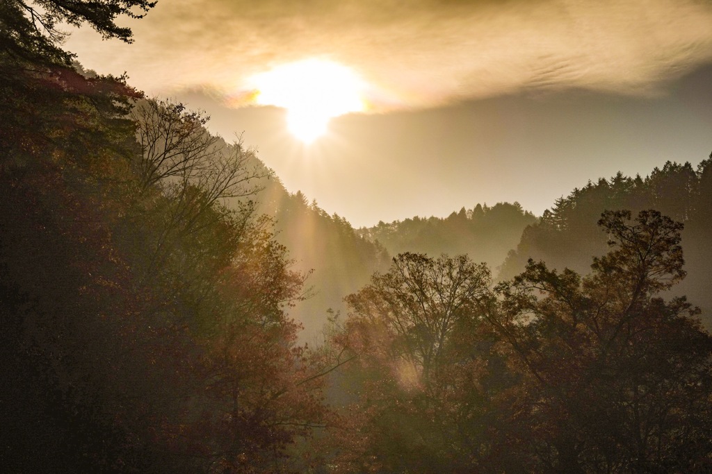 山間の朝