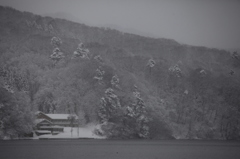 雪降る湖畔