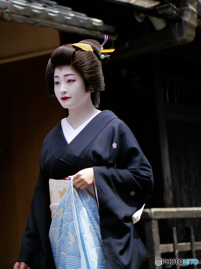 beautiful woman walking around Gion