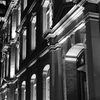 historical buildings in black and white