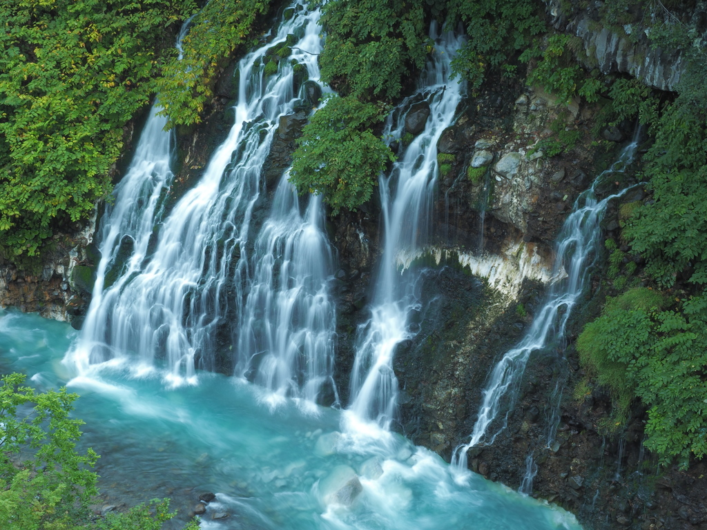 Blue waterfall and flow