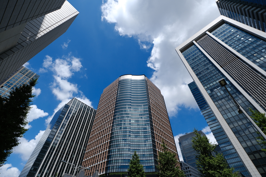 surrounded by buildings