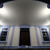 white and light blue entrance
