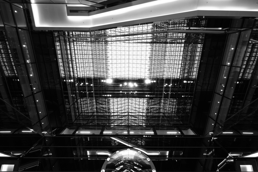 Glass ceiling with light shining in