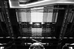 Glass ceiling with light shining in