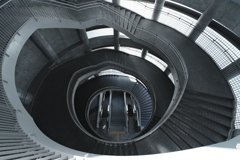 and spiral staircase and escalator