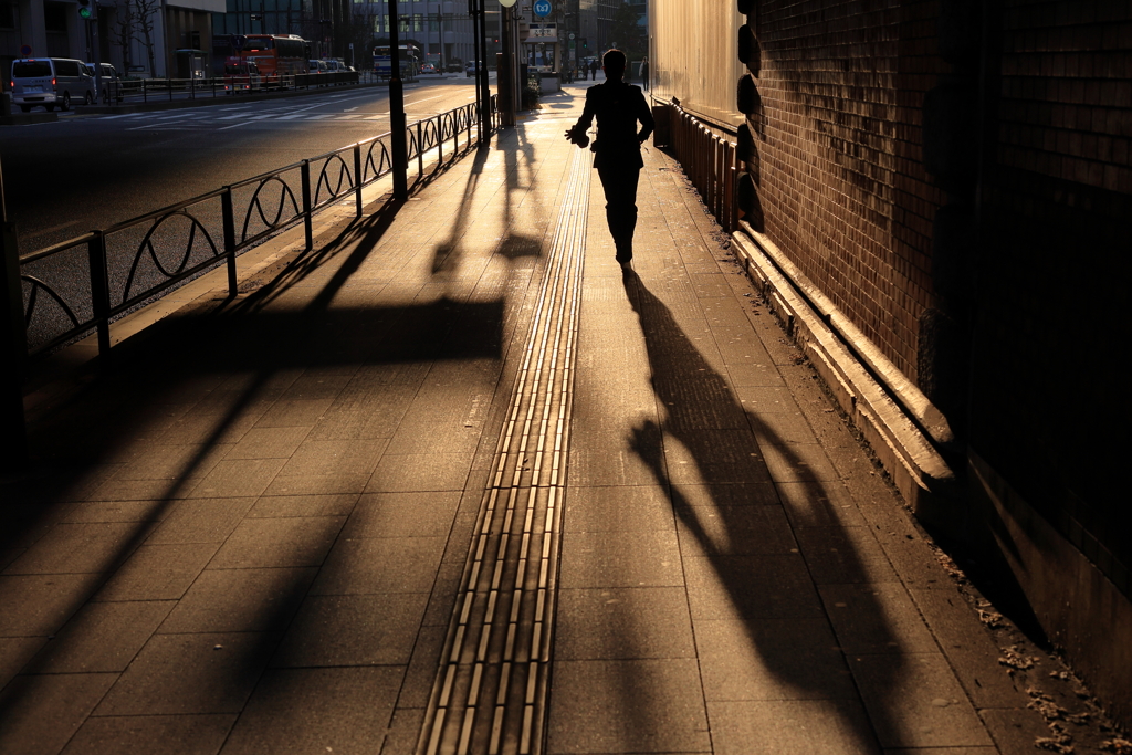 running towards the morning backlight
