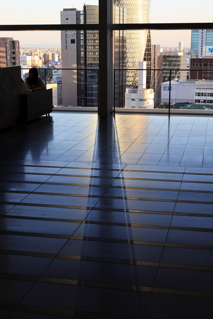 Shadow streaks reflected on the floor