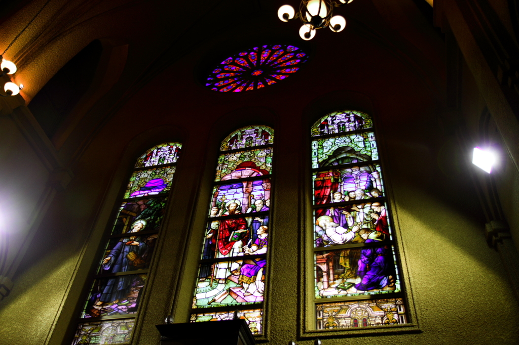 stained glass windows in a church