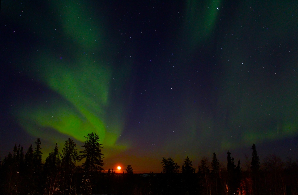 Northern lights with moon