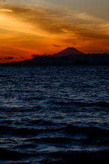夕日と富士