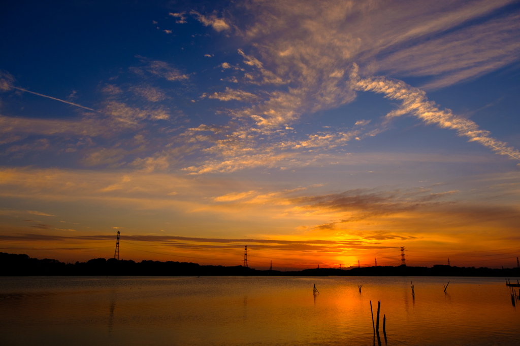 手賀沼の夕焼け〜3