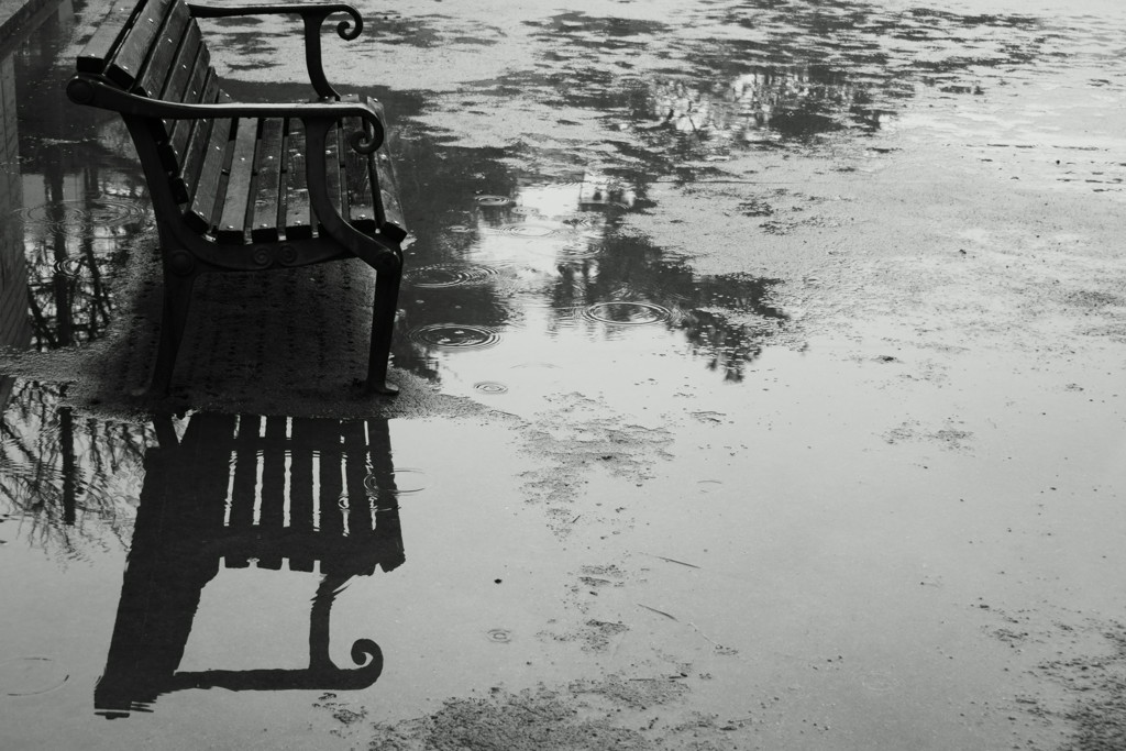 雨の日点描　ベンチ