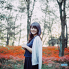 A girl in a garden of cluster amaryllis