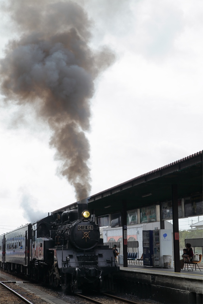 真岡駅にて
