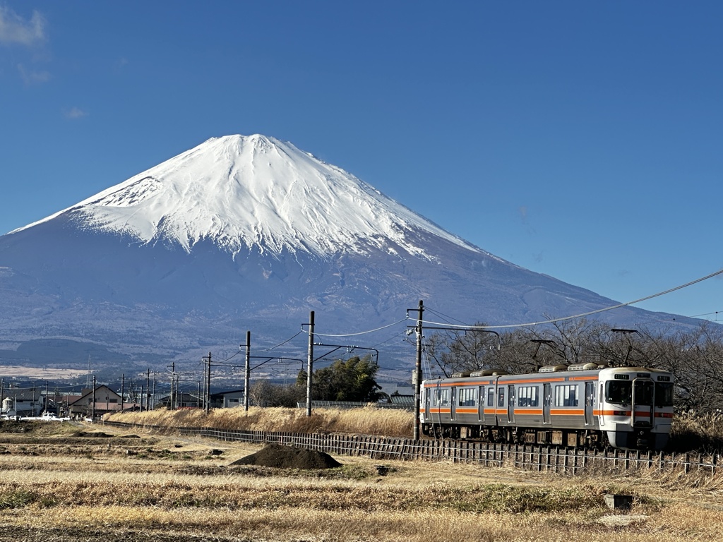 富士山を背景に