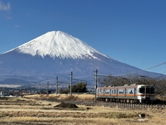 富士山を背景に