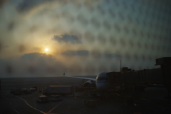 ウィ－ン・チェコの旅 ド－ハ空港での夜明け