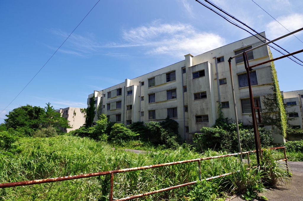 長崎 池島観光 草に侵食されている