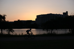 夕日と自転車