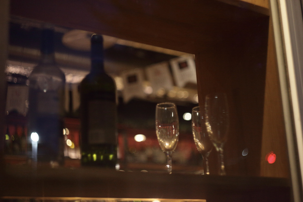 Glasses and bottles.