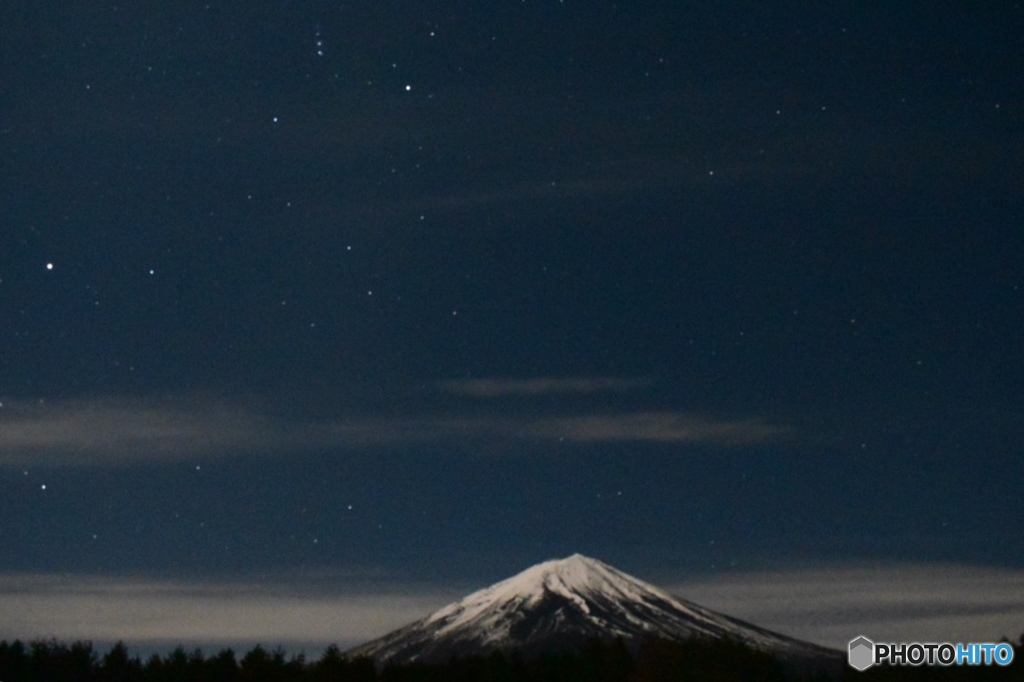 富士山と星