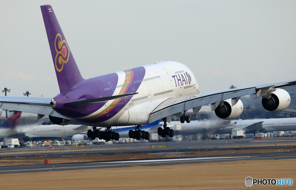 「青が好き」 Thai A380-841 HS-TUA 着陸