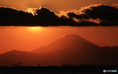 「良い空～」　富士山・夕焼けと飛行機