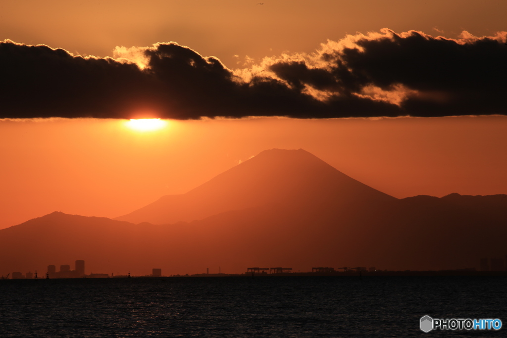 「cool」東京湾の夕焼け と 富士山
