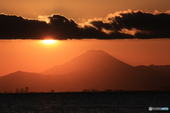 「cool」東京湾の夕焼け と 富士山