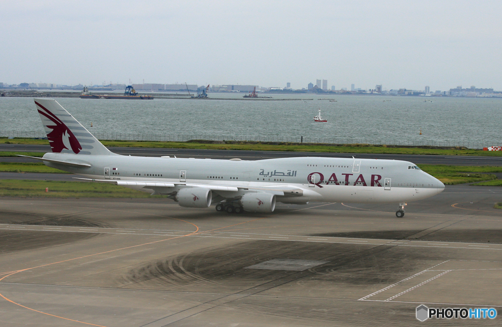 「曇り」 QATAR 政府専用機アミリフライト✈ B747-8 成田空港へ✈