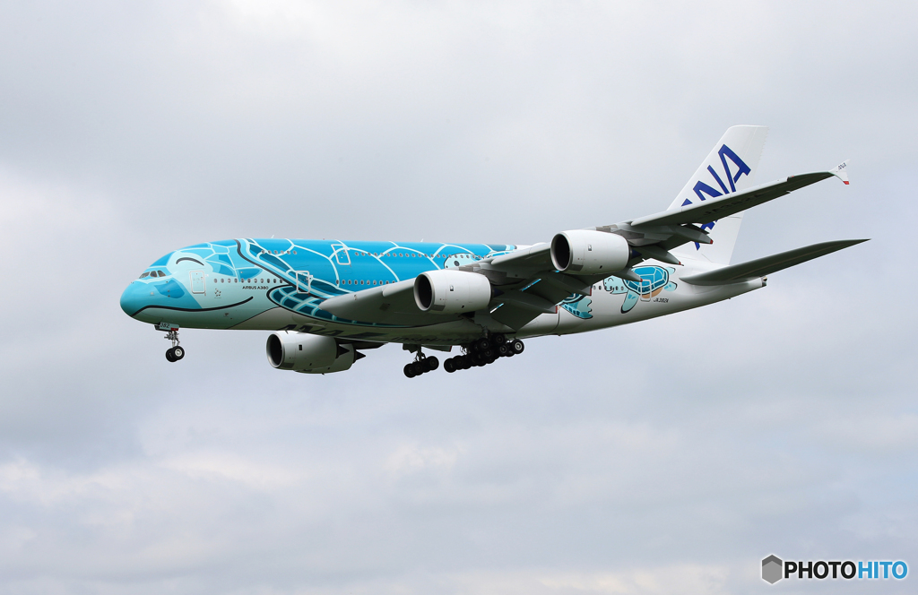 「☁」 ANA A380-841 JA382A 着陸
