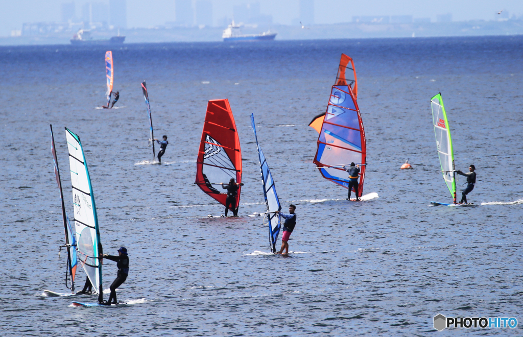 「青☆」穏やかな日の　ウインドサーフィン　