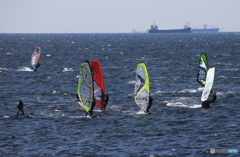 「青が大好き」  良き日の 船と・ ウインドサーフィン