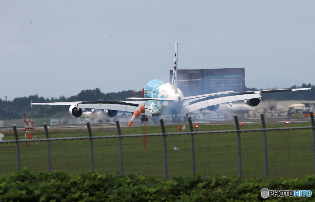 「☁」 ANA A380-841 JA382A 到着です