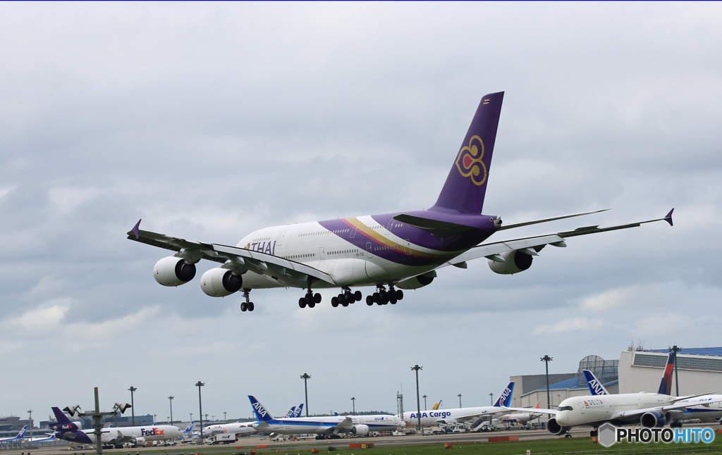 「くもり」 THAI A380-841 HS-TUC Landing