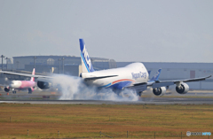「ブルー」NCA 747-8KZF JA16KZ  着陸