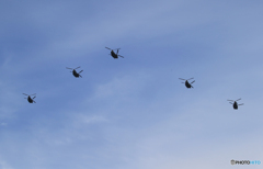 「青空」デルタ飛行　 陸上自衛隊　JGSDF ヘリコプター　チヌークx5