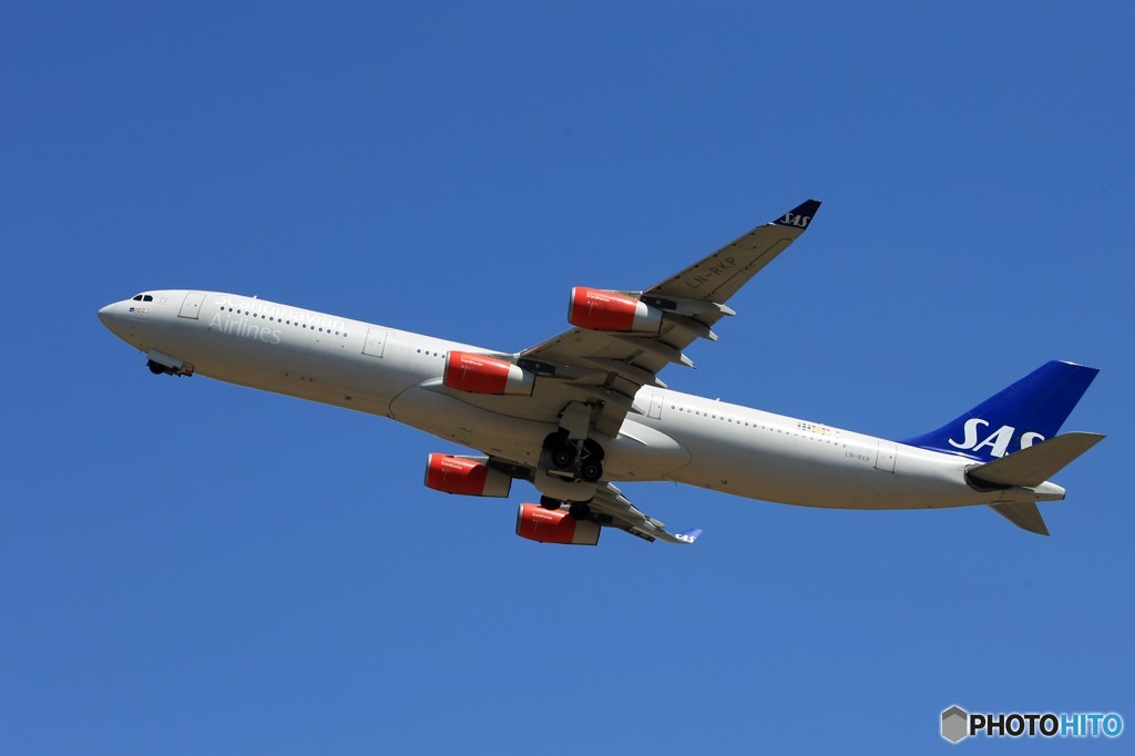 「良い天気」SAS A340-313 LN-RKP 離陸