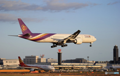 「青い日」 THAI 777-3D7 HS-TKY  出発待ってくれんたんですね