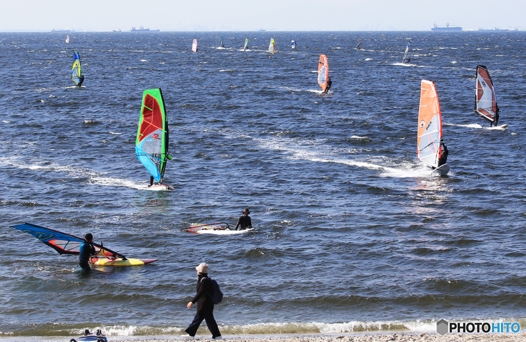 「青色」検見川の浜のウインドサーフィン（２）
