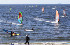 「青色」検見川の浜のウインドサーフィン（２）