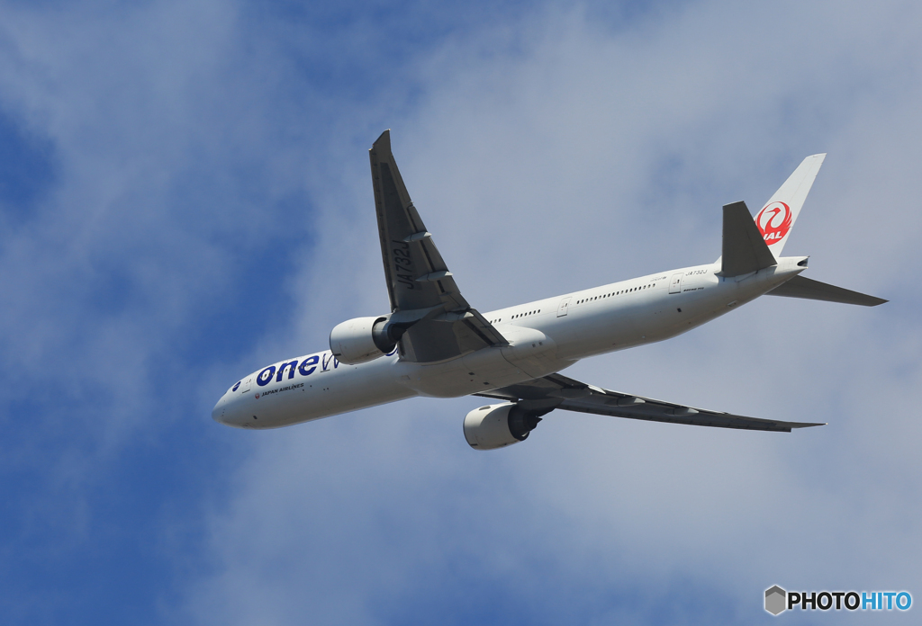 「青い日」JAL 777-346 JA732J 離陸します
