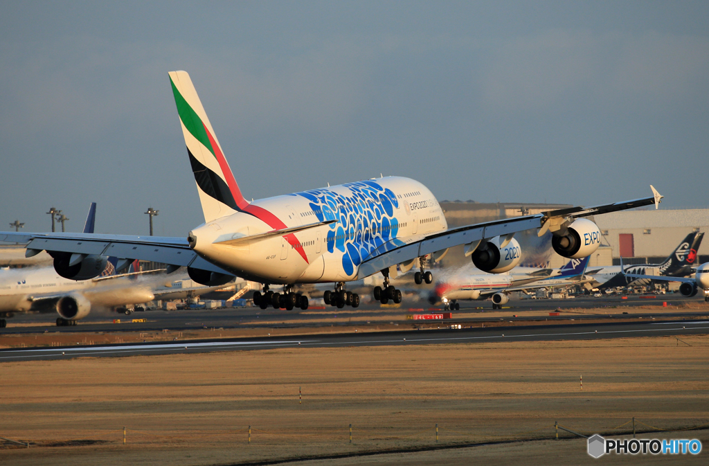 「はれ」 エミレーツ航空 A380-861 EXPO 2020着陸