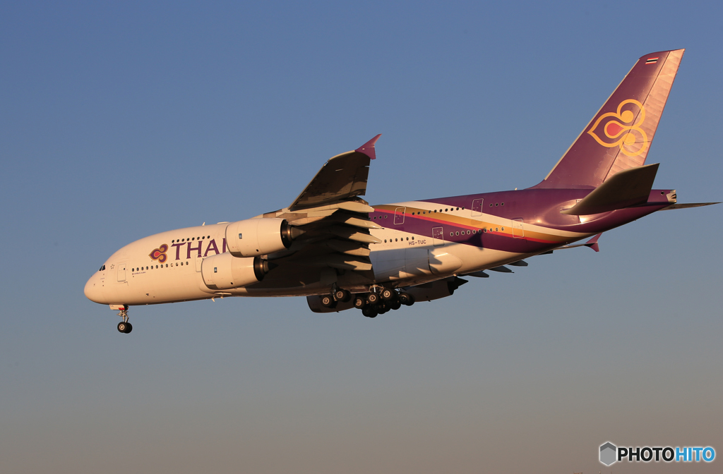 「群青色」 Thai A380-841 HS-TUC 着地前