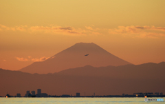 ☮ 東京湾の夕暮れと　☮ 富士山と飛行機を見る