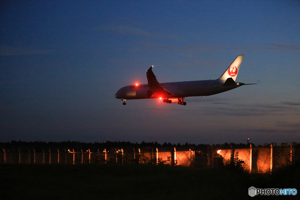 「そらー」 シルエットJapan Airlines 787着陸です