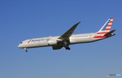  「晴れ」 American 787-8 N821AA 着陸します